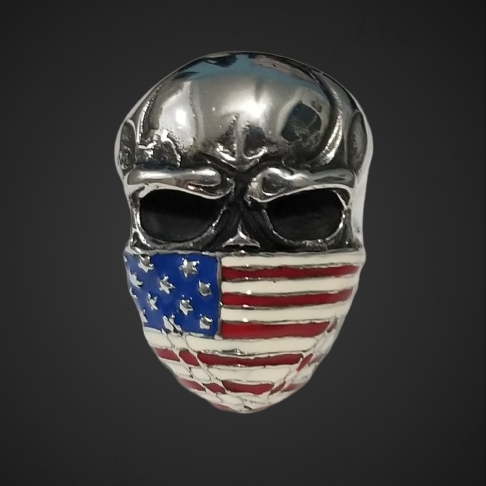 Skull Ring Usa Flag Stainless Steel